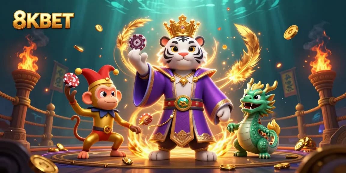 Engage with 8KBET's vibrant casino scene featuring unique characters and dynamic game elements.