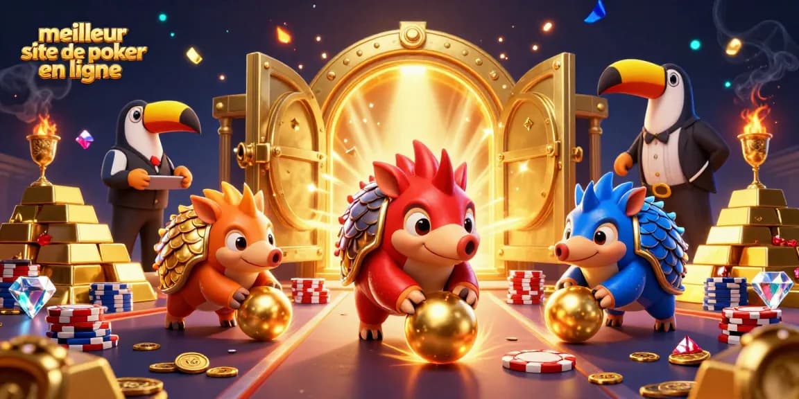 Deux pangolins rivaux s'affrontent dans un jeu de poker, évoquant le meilleur site de poker en ligne.