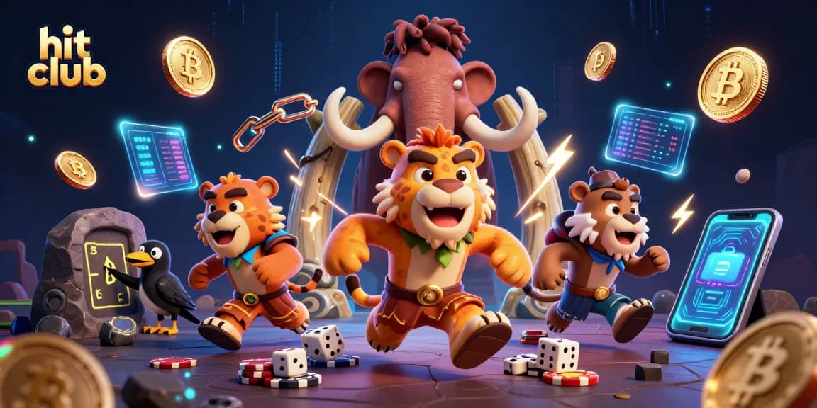 Join the action at hit club, featuring a prehistoric casino with animated characters and vibrant game elements.