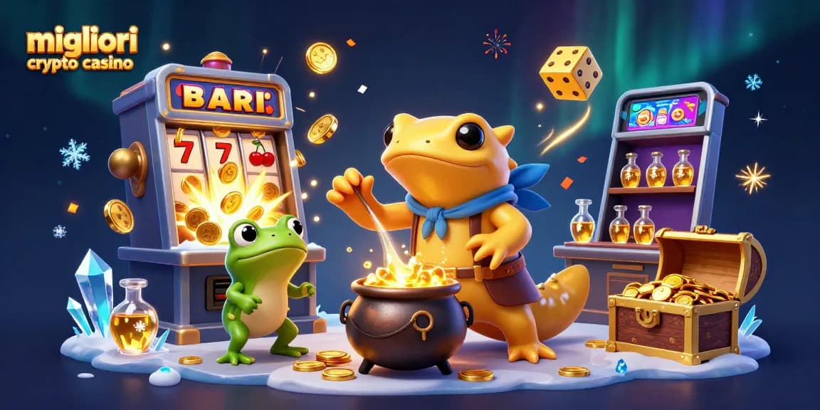 I migliori crypto casino offrono oro e avventura, mostrando un alchimista e un apprendista nella creazione di emozioni.