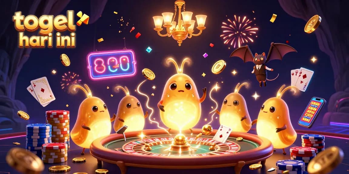 Experience the excitement of togel hari ini in a vibrant 3D cave casino illustration featuring glowworms and a bat dealer.