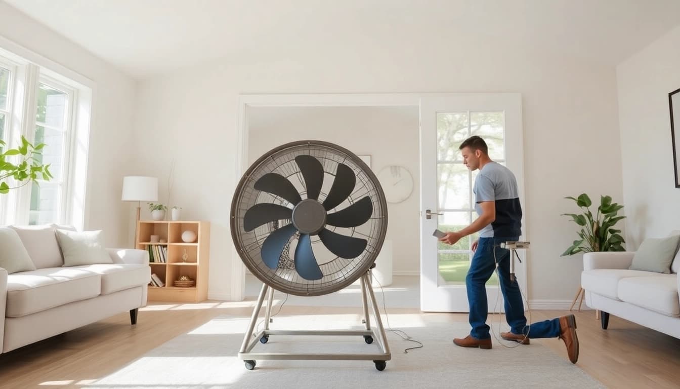 Technician performing a blower door test, showcasing reliable blower door test companies in action.