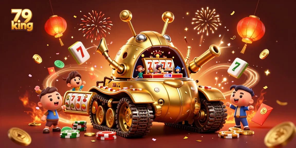Experience the thrill of 79 king with a confetti-filled casino scene featuring a golden beetle tank.