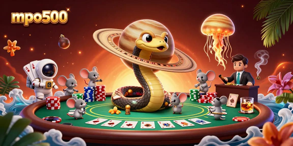 Bet on mpo500 with astronaut mice around a cosmic roulette and poker scene.