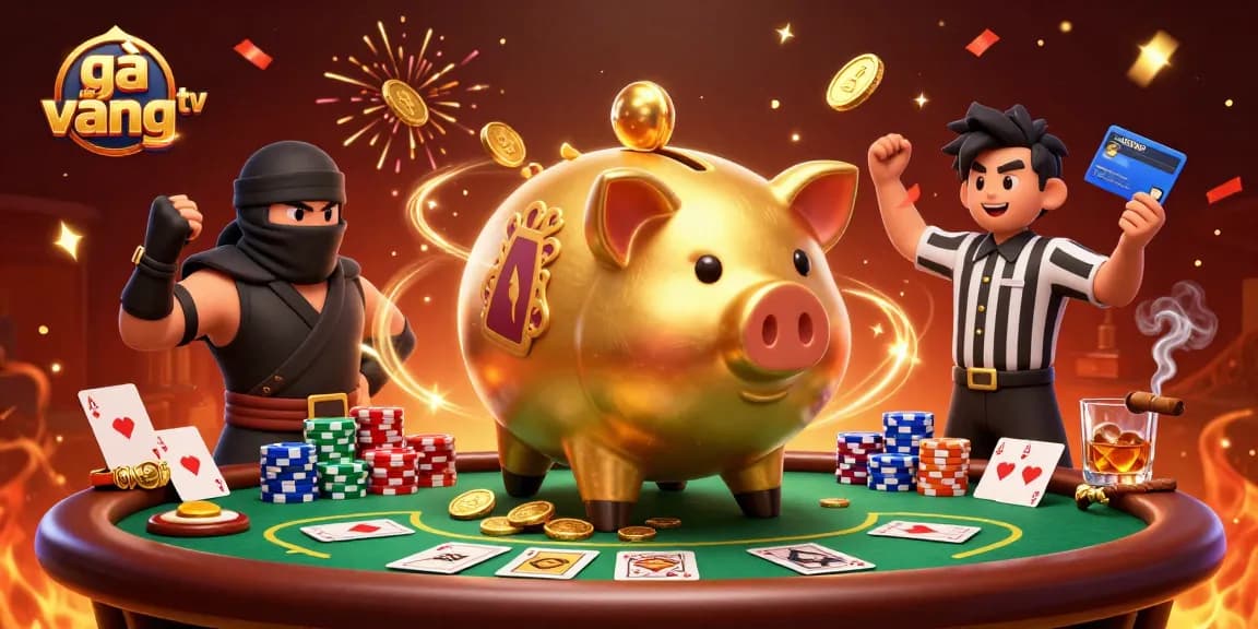 Engaging illustration of gà vàng tv with dynamic characters and rich casino elements.