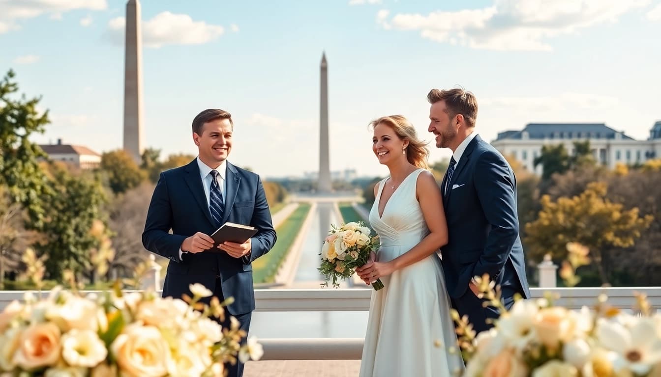 Washington dc wedding coordinator assisting a couple in a beautifully decorated outdoor venue.