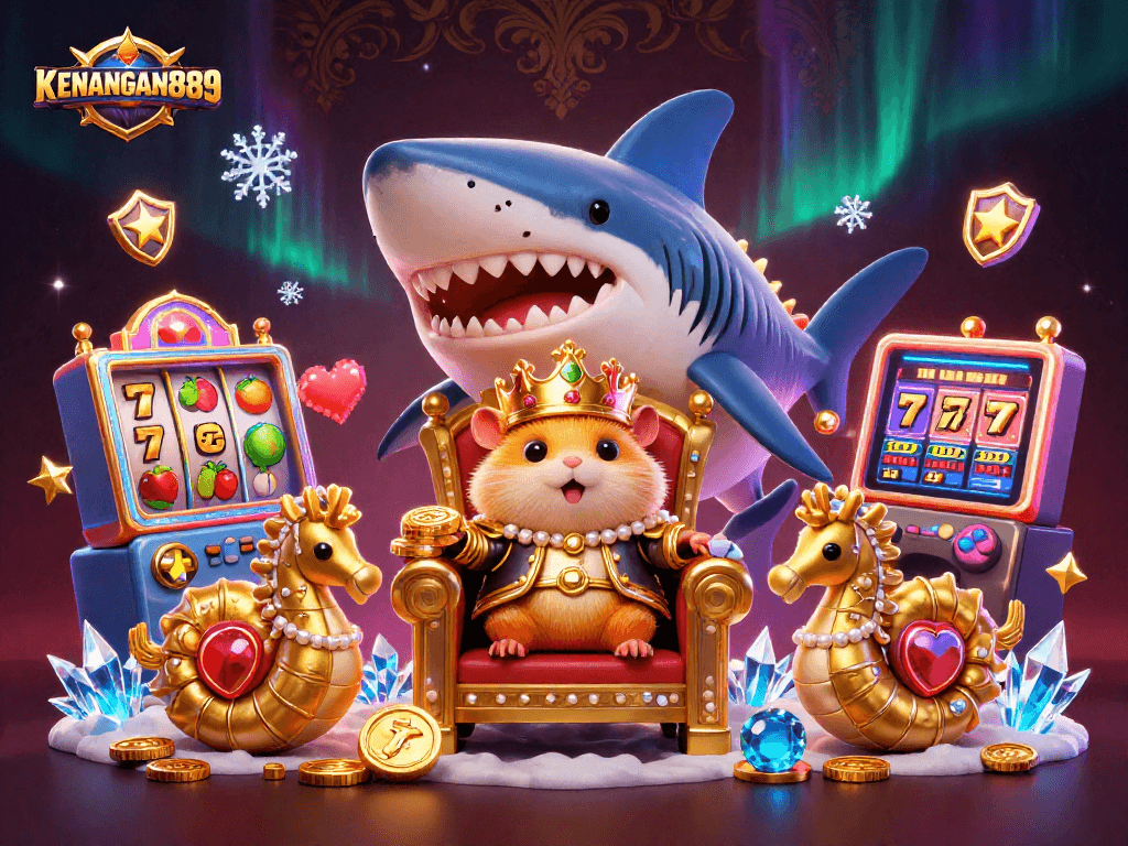 Experience thrilling gameplay with KENANGAN889 amidst vibrant slot machines and fantastical characters.