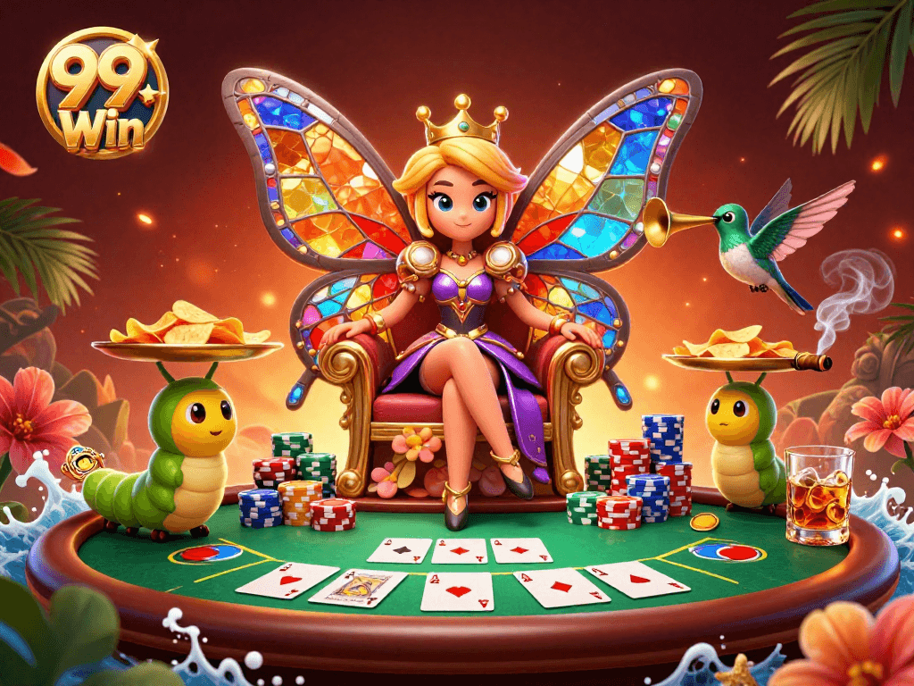 Experience the vibrant world of 99Win with dynamic poker action and colorful casino elements.