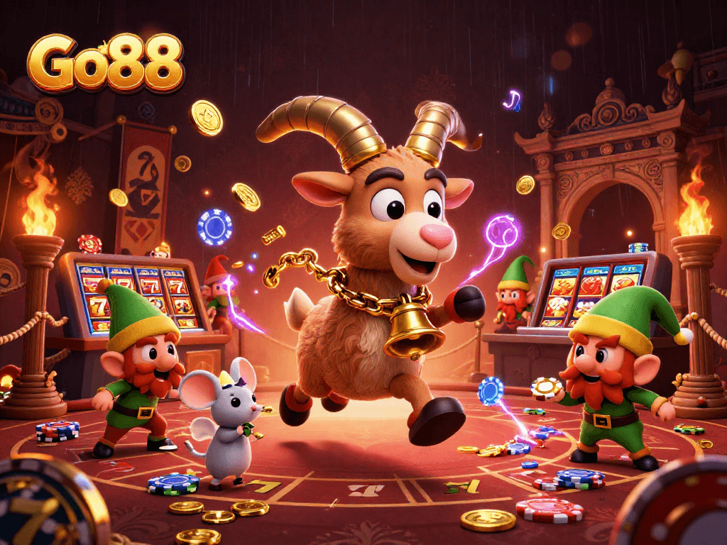 Engage with Go88's thrilling holiday-horror casino scene featuring festive characters in action.