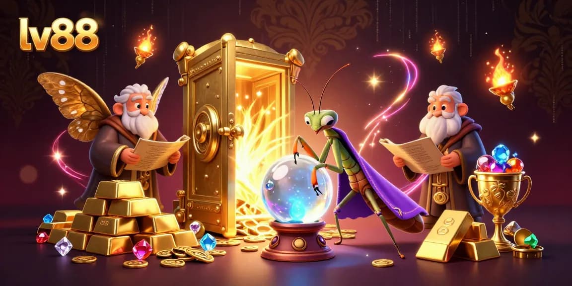 Experience thrilling games at lv88 with vibrant illustrations of fortune tellers and treasures.
