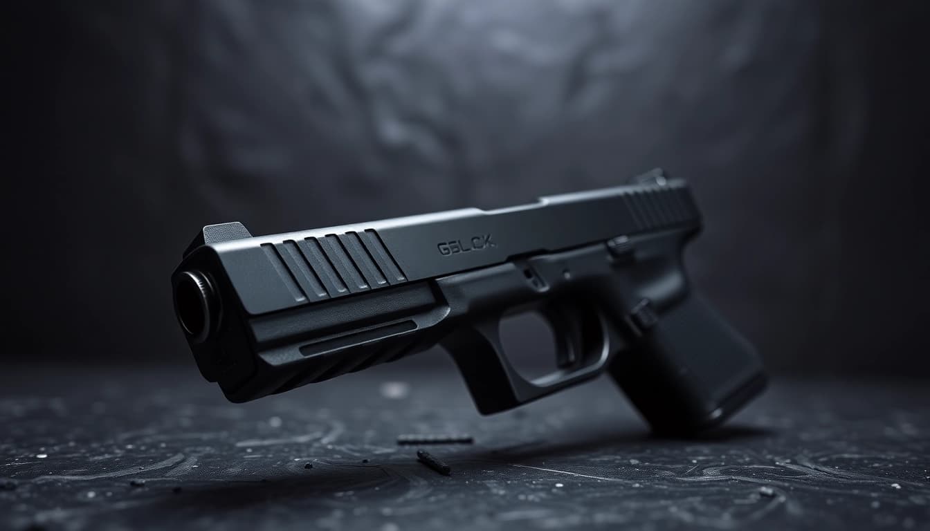 Glock 17 MOS slide featuring sharp details and metallic finish in a professional setting.