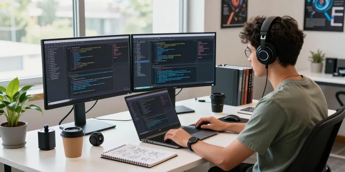 Innovative software developer workspace showcasing bdtjl technology and productivity.