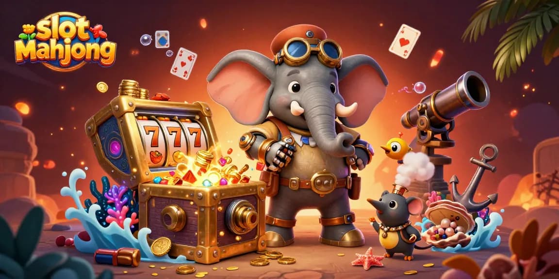 Play dynamic slot mahjong with exciting features in a vibrant casino-themed 3D illustration.