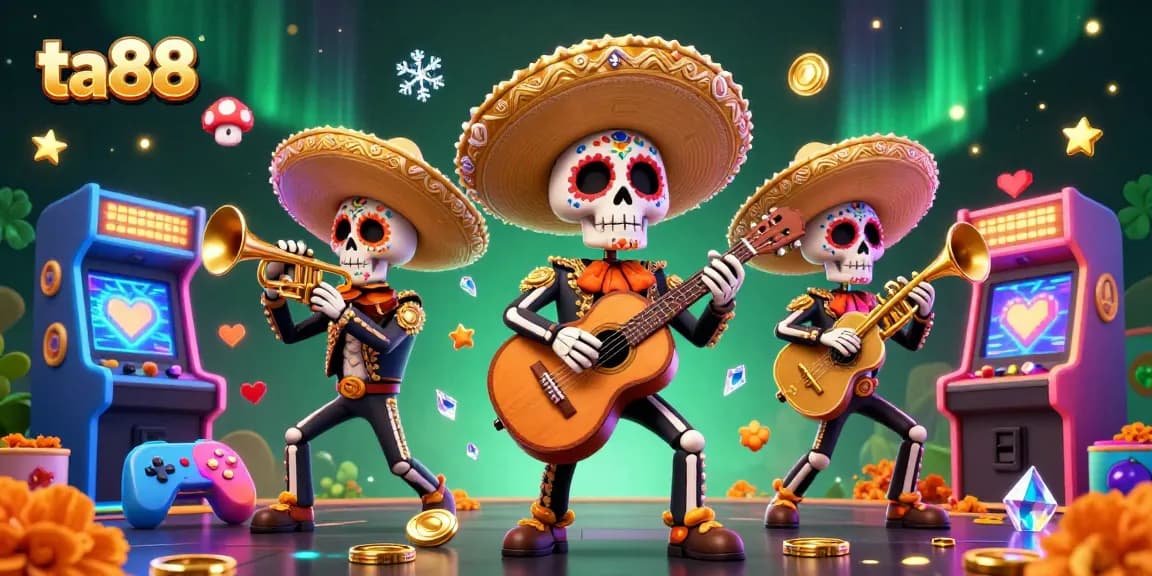 Experience the excitement of ta88 with vibrant mariachi band skeletons and dynamic gaming elements.
