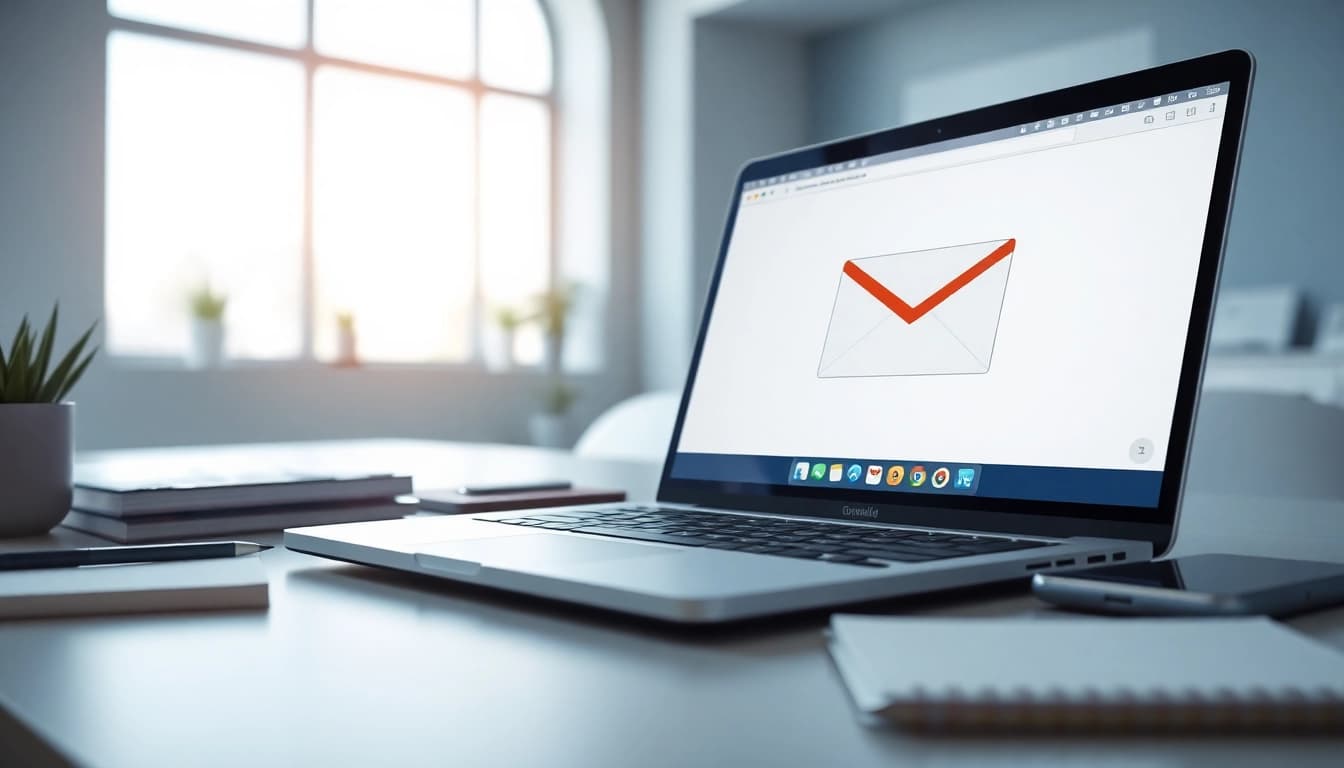获取最新gmail下载，这张图展示了办公桌上的现代化电子设备