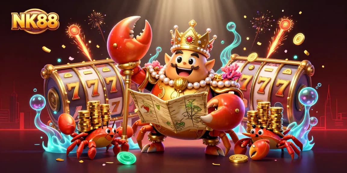 Experience the thrilling slots at NK88 with a vibrant crab emperor and dynamic game elements.