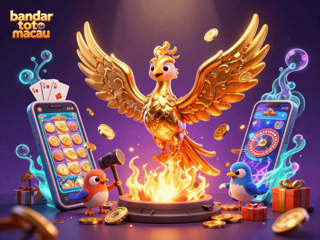 Experience the excitement at bandar toto macau with a stunning golden phoenix and dynamic casino elements.