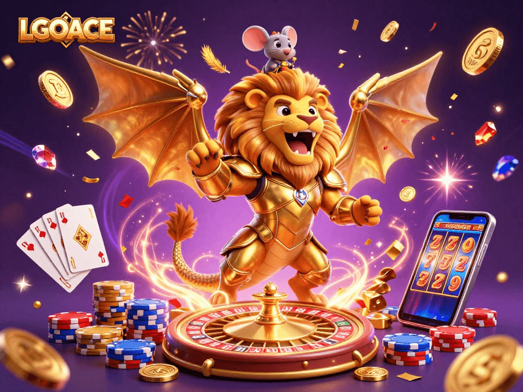 Engage in fantastic casino adventures with LGOACE featuring a roaring chimera and treasures.