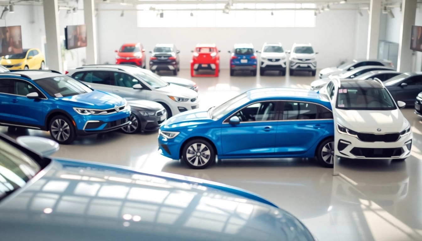 Buy New Car options displayed in a modern showroom environment, inviting families and individuals.