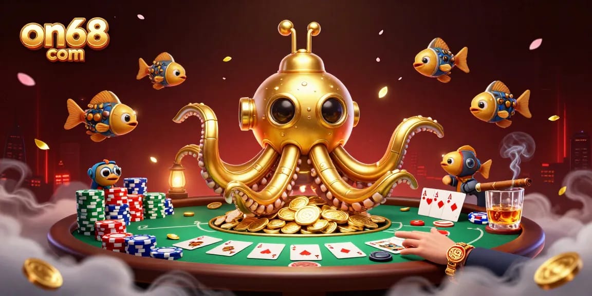 Experience winning strategies at on68 com: Thrilling poker gameplay with a vibrant underwater theme.