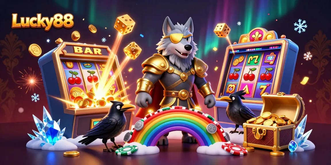 Experience thrilling gameplay with Lucky88's vibrant 3D casino scene, featuring rich symbols and dynamic elements.