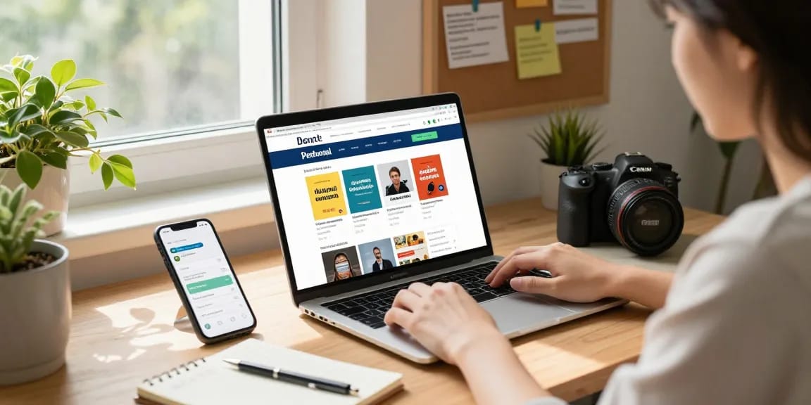 Person using bedpersonal for local classifieds in cozy home office