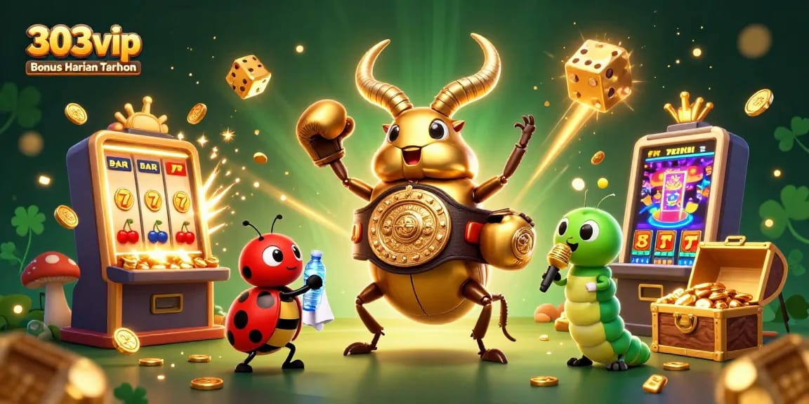 Experience excitement with 303vip Bonus Harian Taruhan as gold coins fly in this dynamic casino scene.