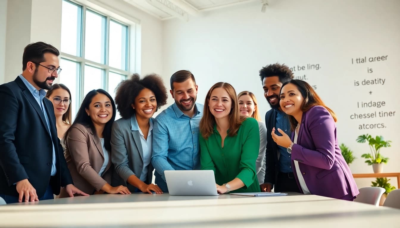 Engaged professionals collaborating while discovering their Ideal Career in a vibrant workspace.
