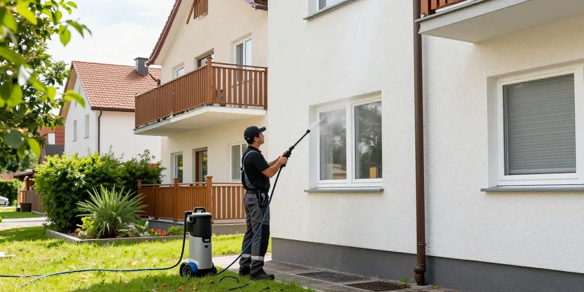 Reinigung Niederaula: Professionelle Fassadenreinigung mit Hochdruckreiniger in Niederaula.