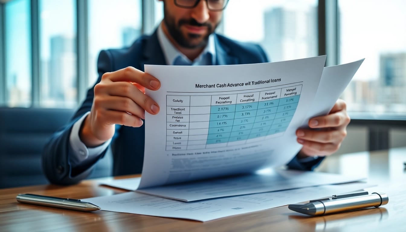Compare the merchant cash advance vs loan options and features in a professional setting.