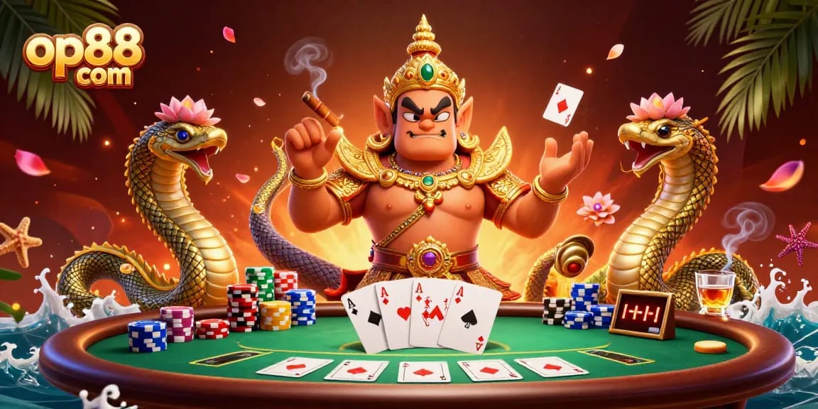 Win big at op88 com in a thrilling poker showdown featuring a charismatic yaksha guardian.