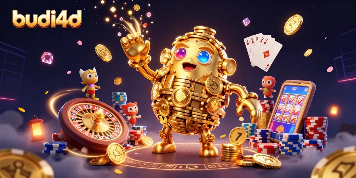 Spin the reels and win with budi4d's exciting slot games featuring golden golems and cascading coins.
