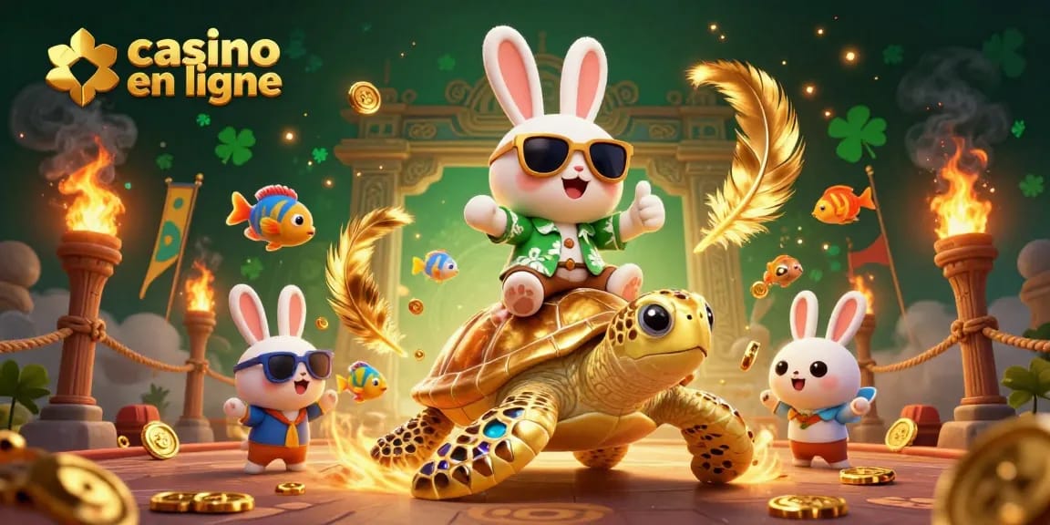 Explorez le monde dynamique des jeux avec casino en ligne, mettant en avant un adorable lapin chanceux.