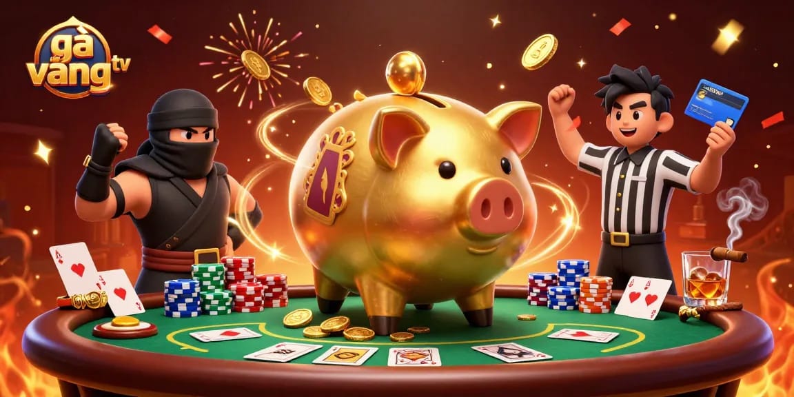 Engaging illustration of gà vàng tv with dynamic characters and rich casino elements.