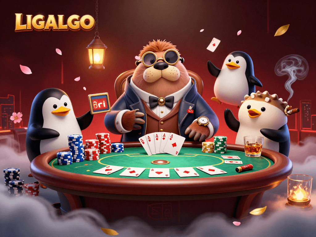LIGALGO showcases a jolly walrus in a Victorian outfit at an underwater poker game, adding flair to gambling.