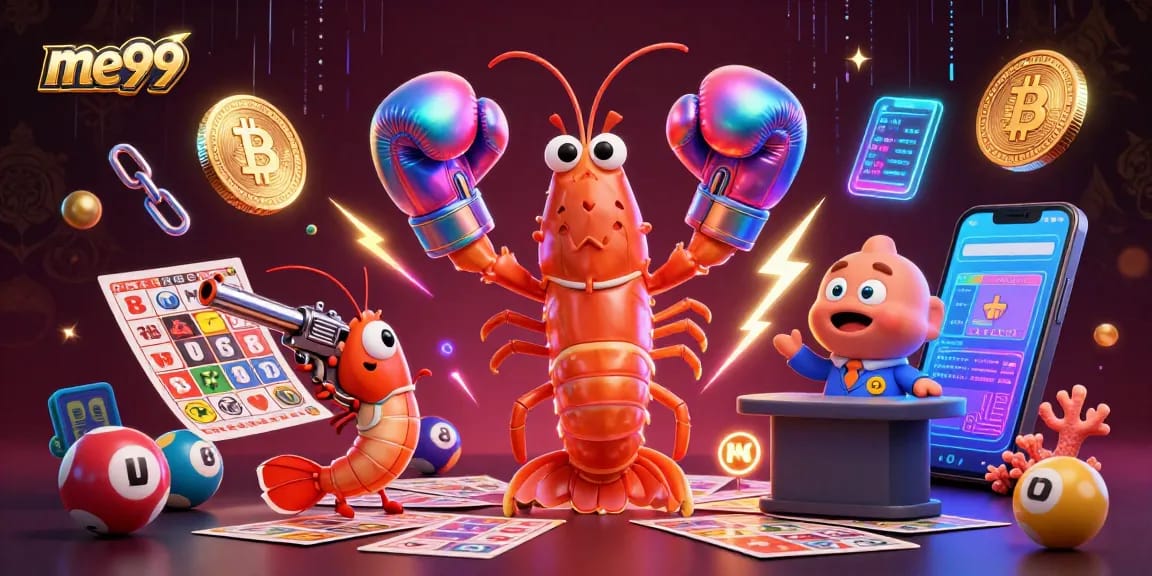 Engage with me99's vibrant lottery games and slots in an exciting casino illustration.