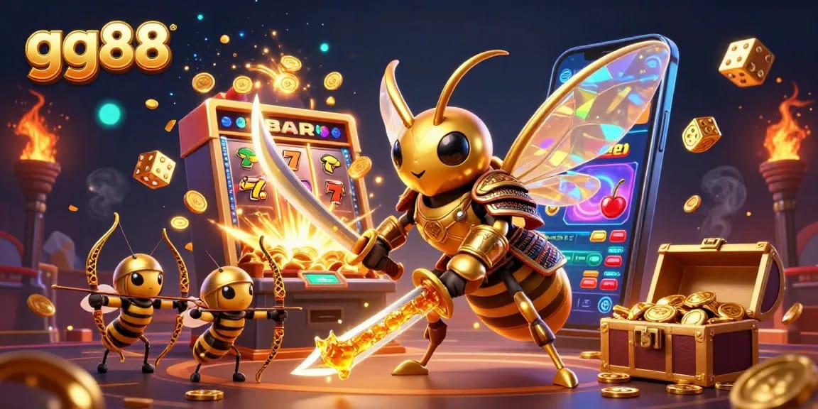 Experience thrilling gameplay with gg88's vibrant casino scene featuring golden hornets and exciting jackpot elements.