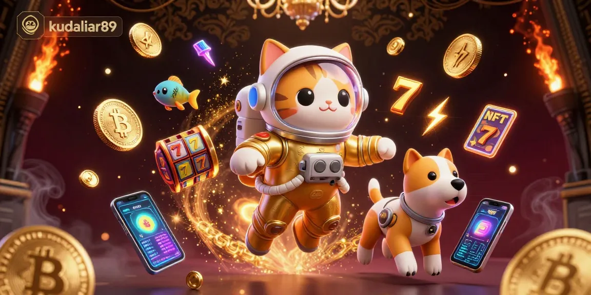 Kudaliar89 showcases high-energy slot action with 3D characters in a vibrant casino scene.