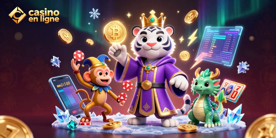 Jouer à casino en ligne avec un tigre, un singe et un dragon en 3D entourés d'éléments riches.