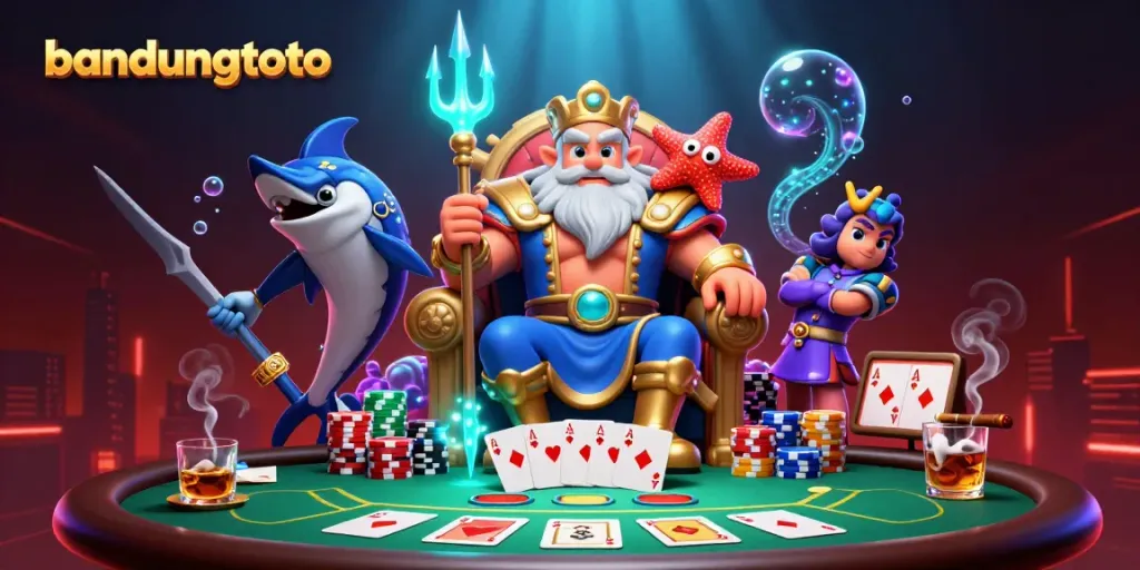Experience thrilling gameplay with bandungtoto, showcasing Neptune and a dynamic poker scene.