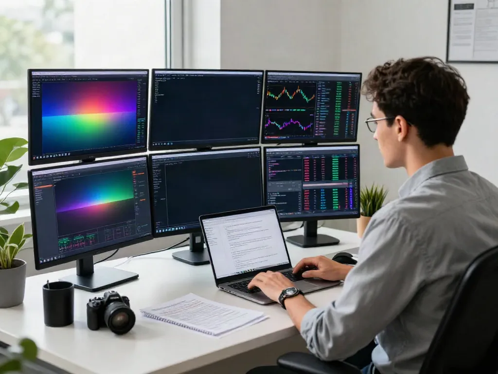 MetaTrader 5 trading workspace with screens displaying market analysis and charts.