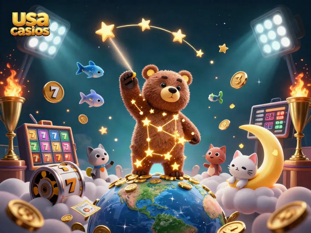 Play exciting games at usa casinos with themed illustrations of slots and winning characters.