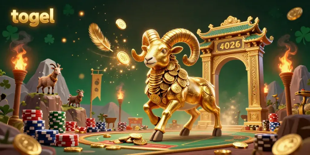 Experience the thrill of togel in this vibrant 3D casino scene featuring a golden ram.