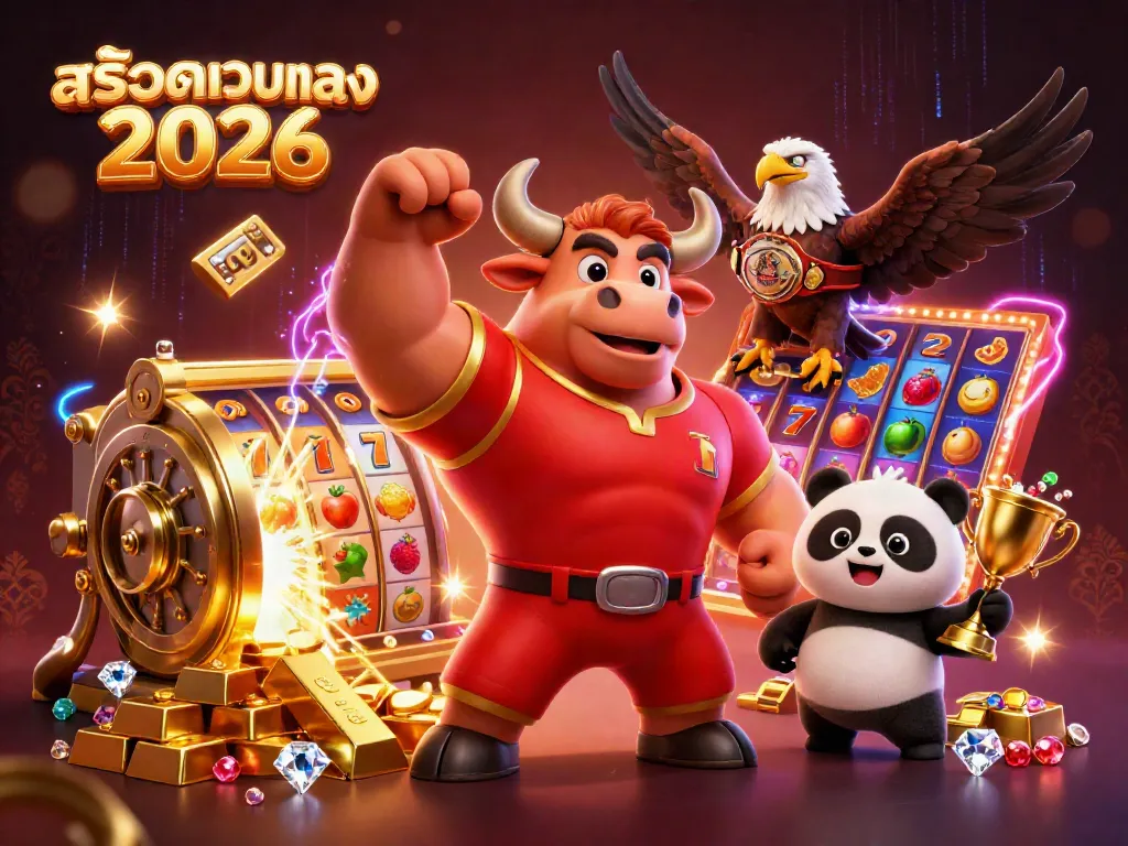 Experience สล็อตเว็บตรง 2026 with exciting slots, vibrant characters, and dynamic gold treasures featured in this captivating illustration.