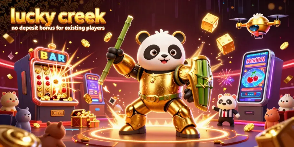 Experience the thrill of the lucky creek no deposit bonus for existing players with vibrant casino elements and 3D characters.