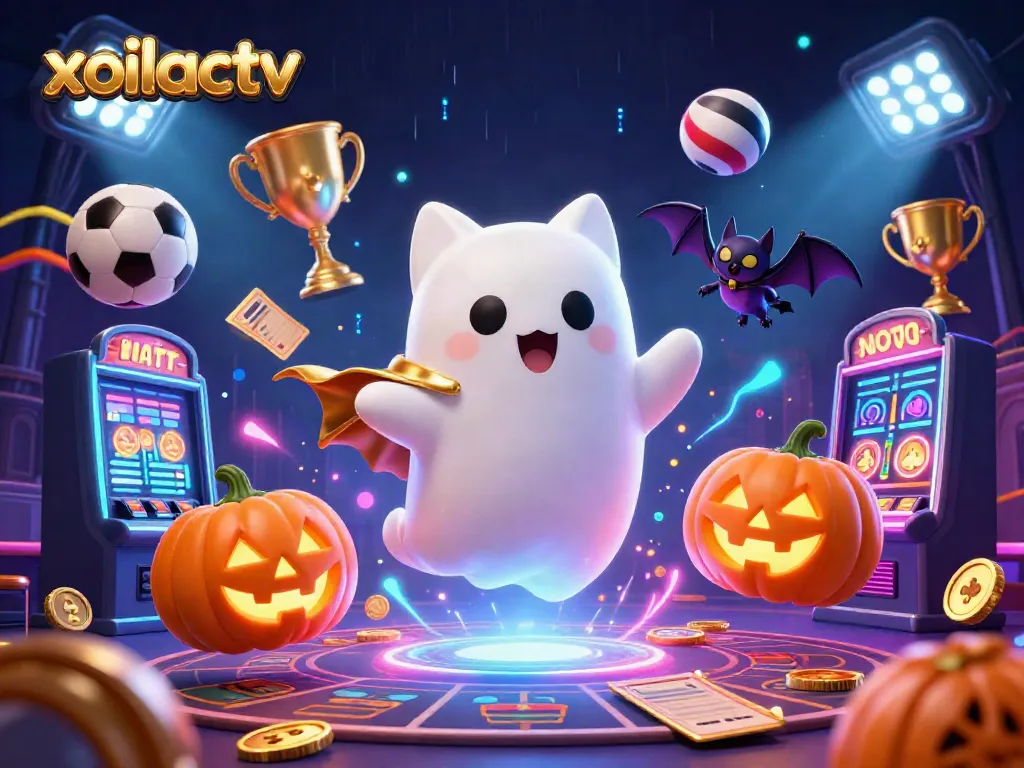 Experience exciting gameplay with xoilactv's ghost cat and vibrant casino elements.