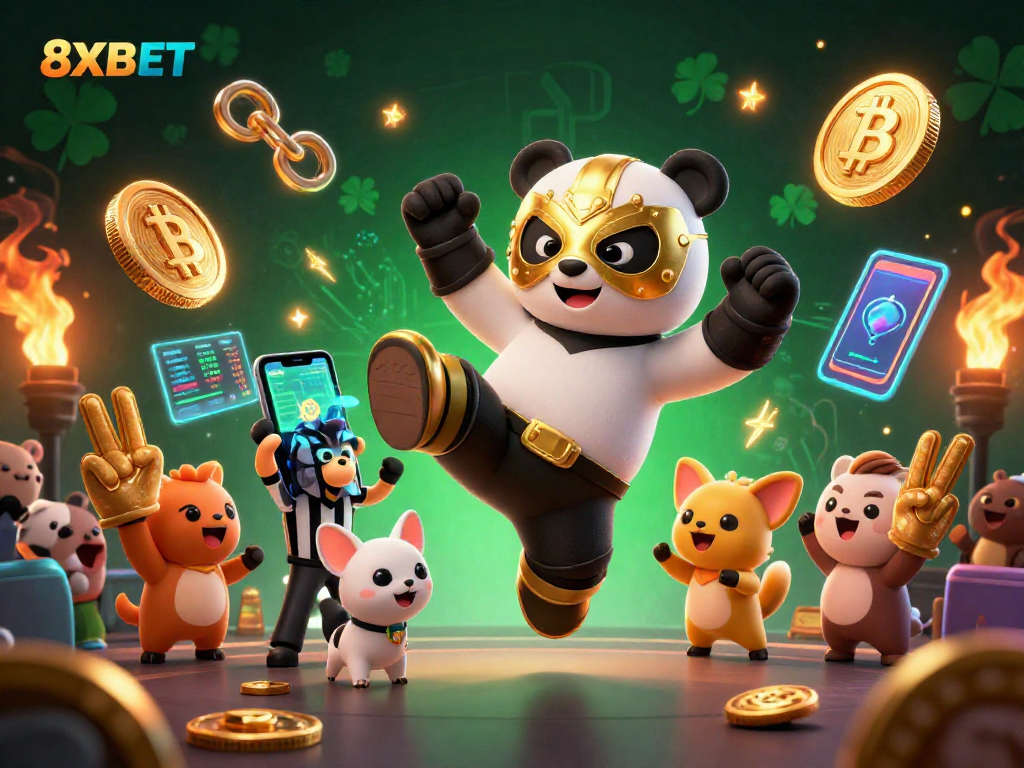 Engage in thrilling gaming at 8XBET with vibrant 3D casino illustration showcasing action-packed activities.