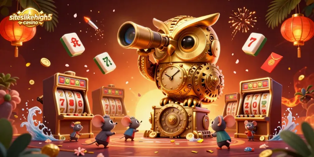 Engage in thrilling gameplay at siteslikehigh5casino, featuring a lively 3D casino scene bustling with characters and festive elements.