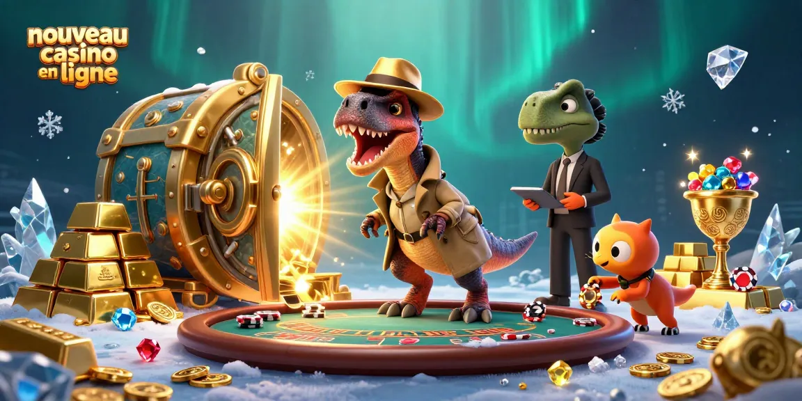 Scène animée avec un nouveau casino en ligne où un velociraptor essaie de compter des cartes.
