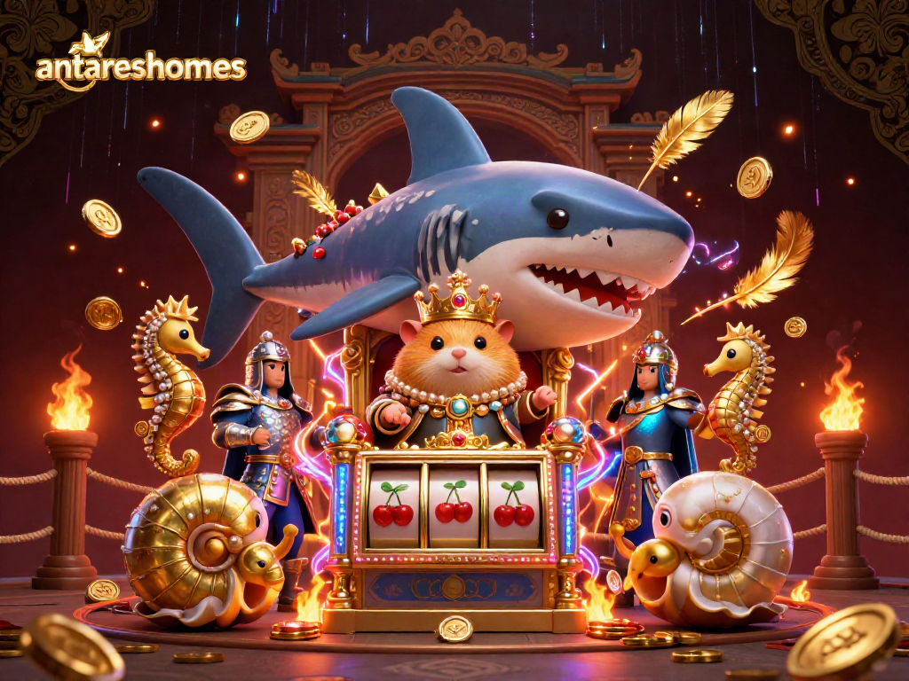 Experience the thrilling gaming action at antareshomes with a vibrant 3D illustration of a hamster king in a casino setting.